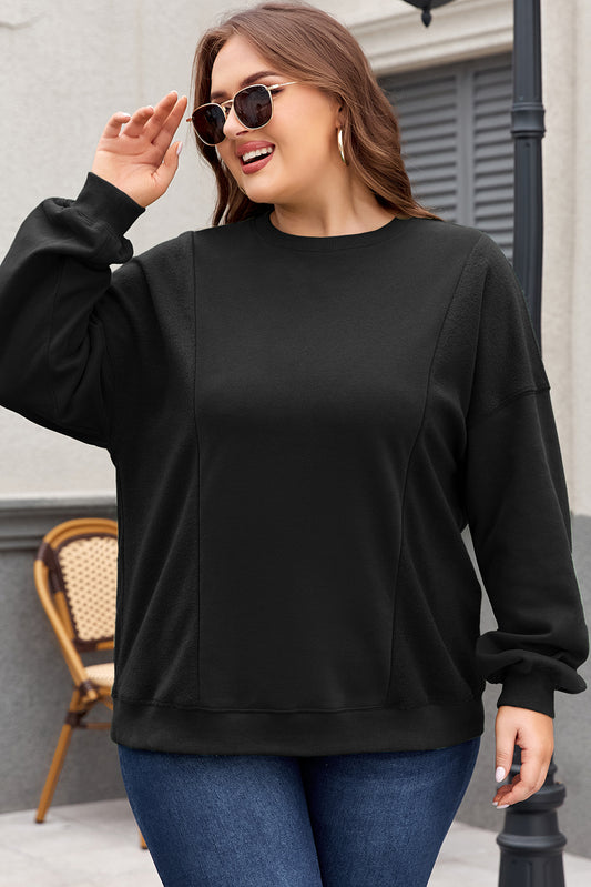 Zwart los patchwork Crewneck Plus size sweatshirt