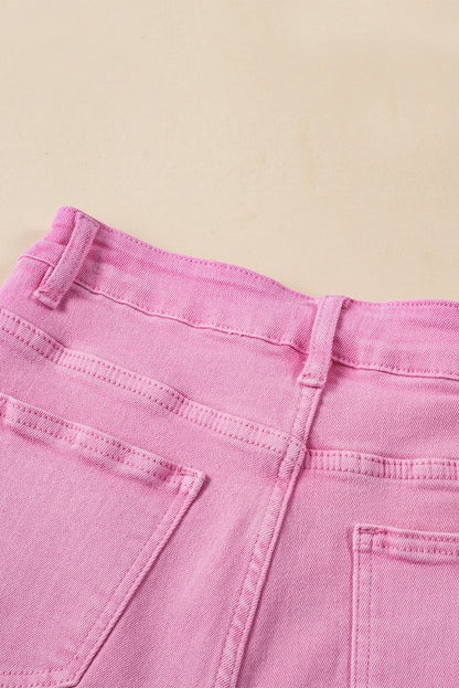 Roze gerafelde rand mid-rise denim shorts