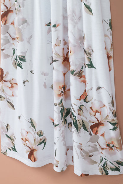 Wit gestreepte mouwloze maxi-jurk met bloemenprint en zak