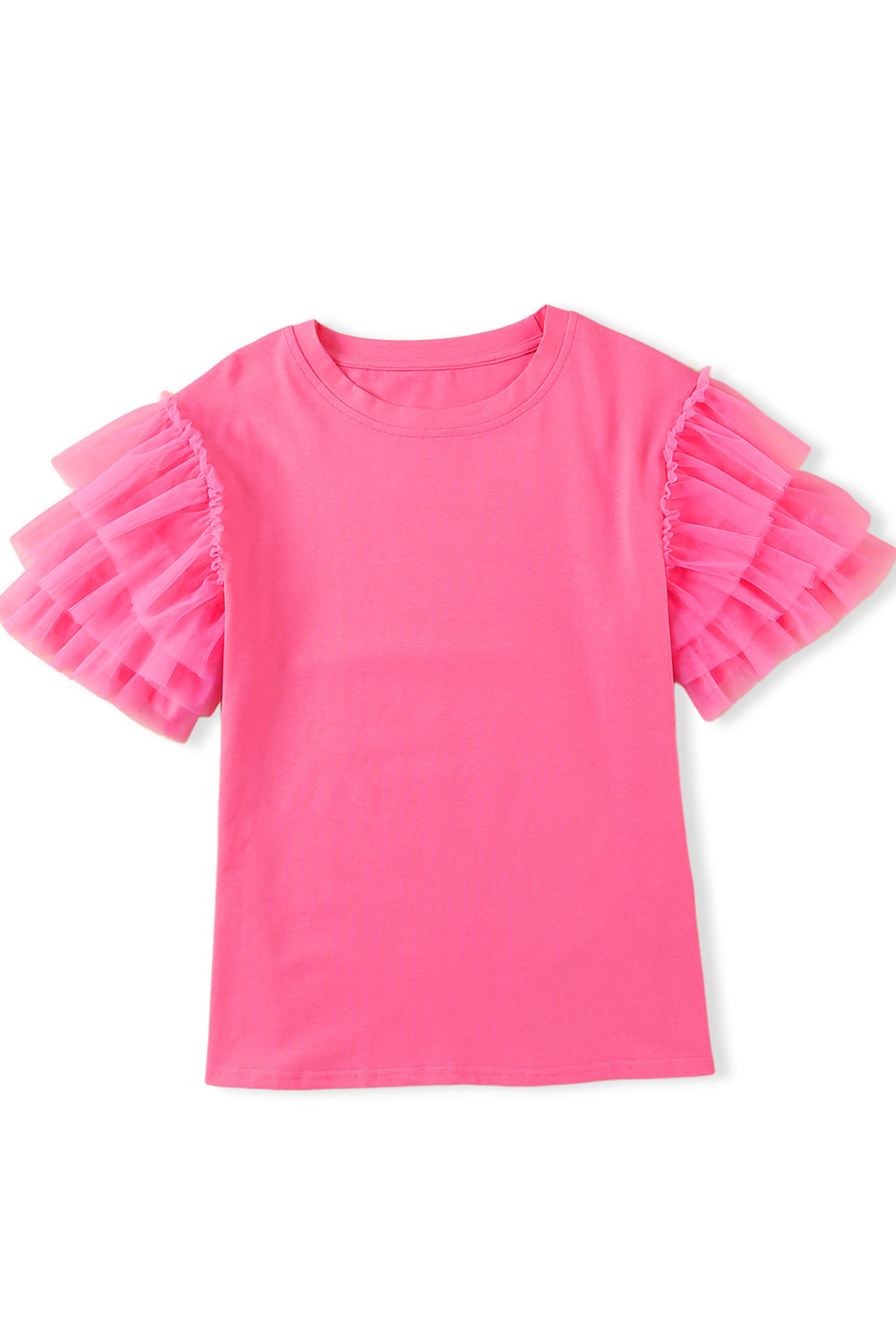 Roze tule blouse met ruches aan de mouwen