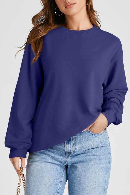 Navy Blue Plain Drop Schouder Crewneck pullover sweatshirt