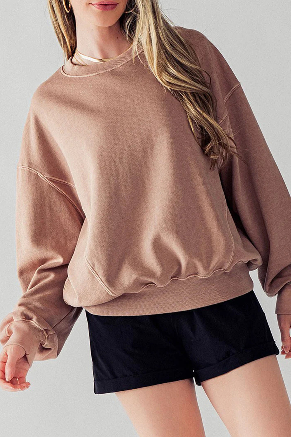 Orchidee Bloemblaadje Blootgestelde Naad Vleermuismouw Drop Schouder Sweatshirt