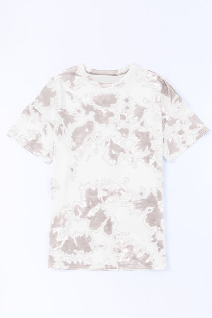 White Tie-dye Round Neck Short Sleeve Top