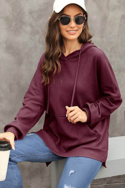 Grijze wafel gebreide fleece gevoerde high low oversized hoodie