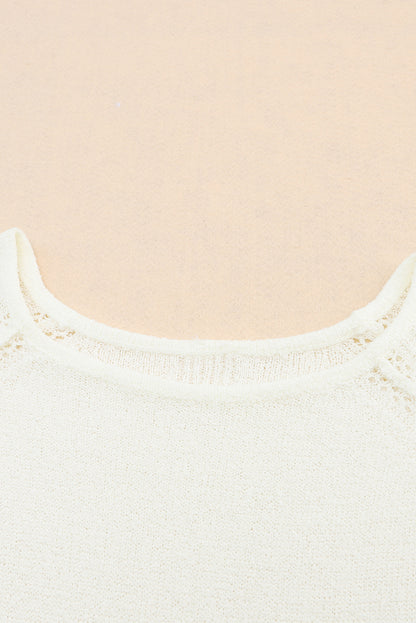 White Long Sleeve Cutout Shoulder Relaxed Sweater