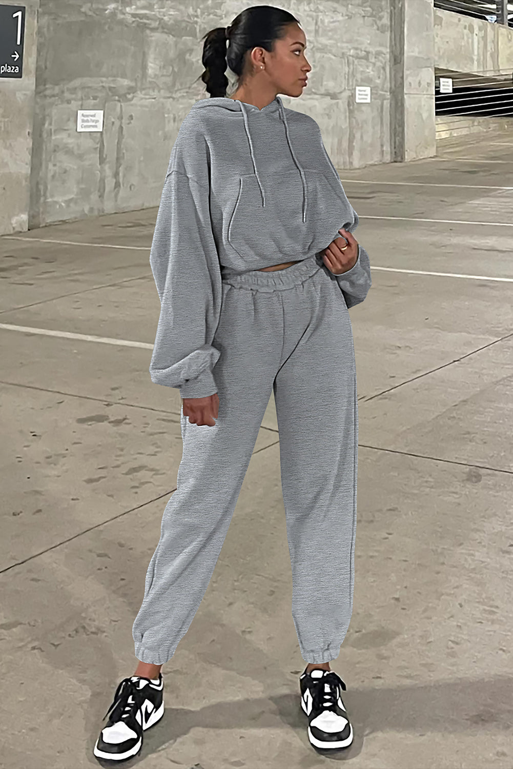 Grijze effen Drop Shoulder Hoodie en Joggers Activewear Set