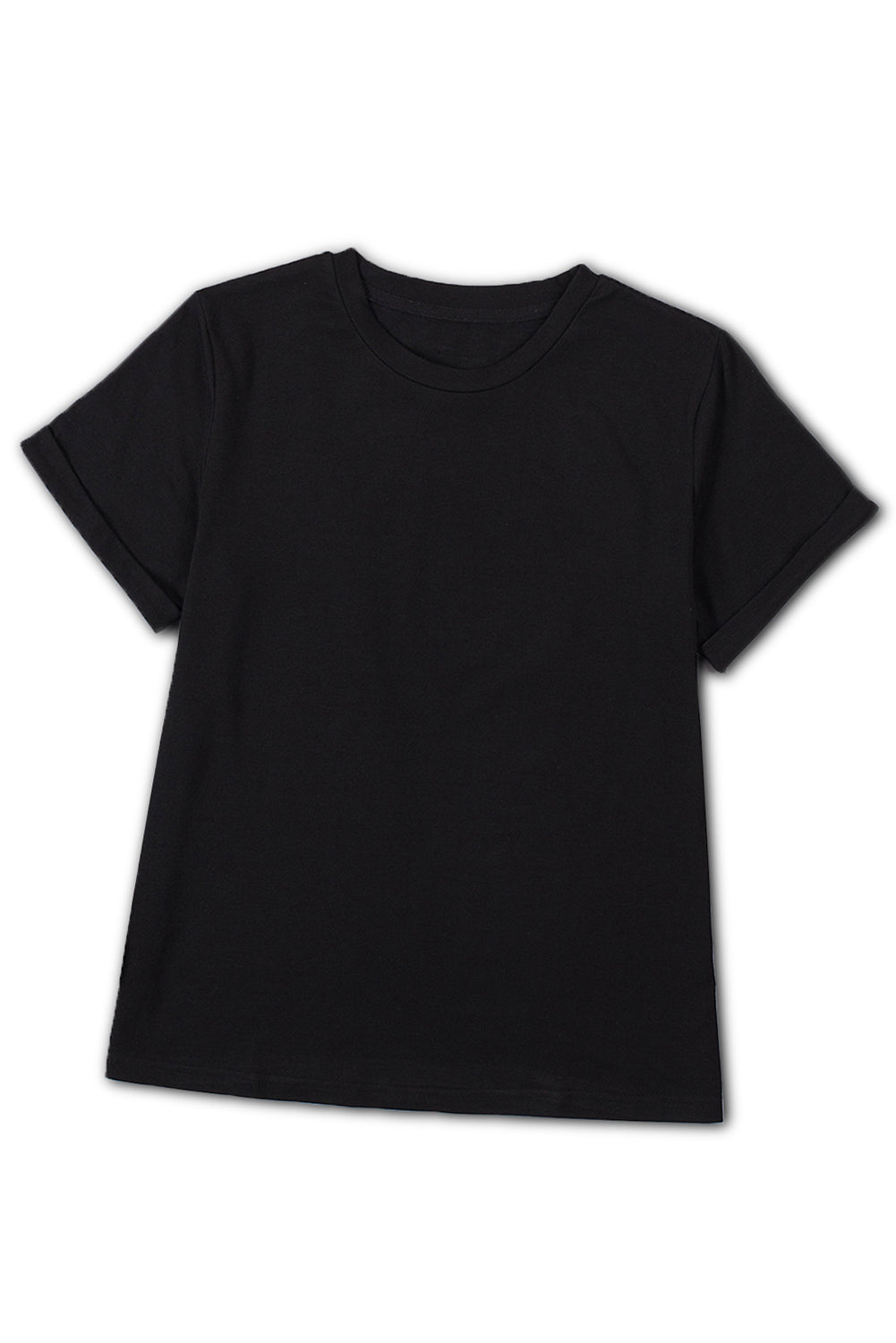 Black Solid Color Crew Neck Tee