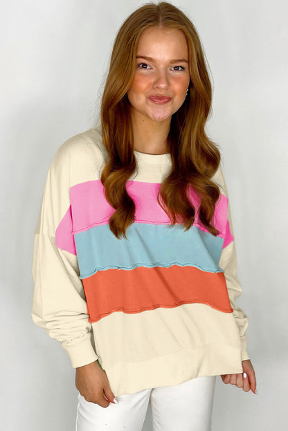 Witte Colorblock Patchwork Crewneck Drop Shoulder Sweatshirt