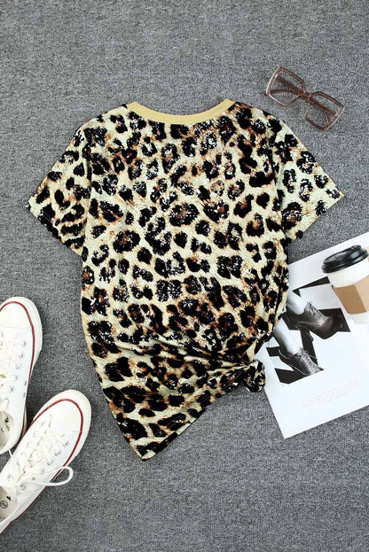 Leopard Bleached O-neck T Shirt