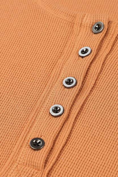 Oranje wafelgebreide Henley-top