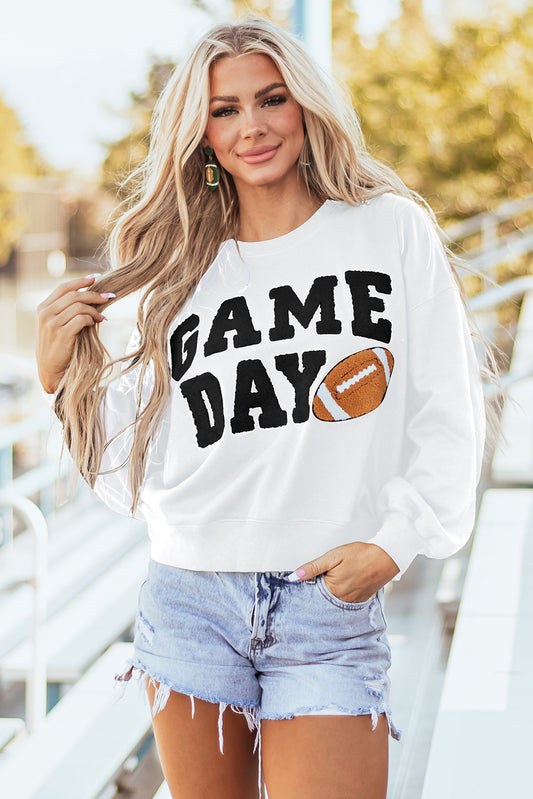 Witte speldag grafische varsity pullover sweatshirt