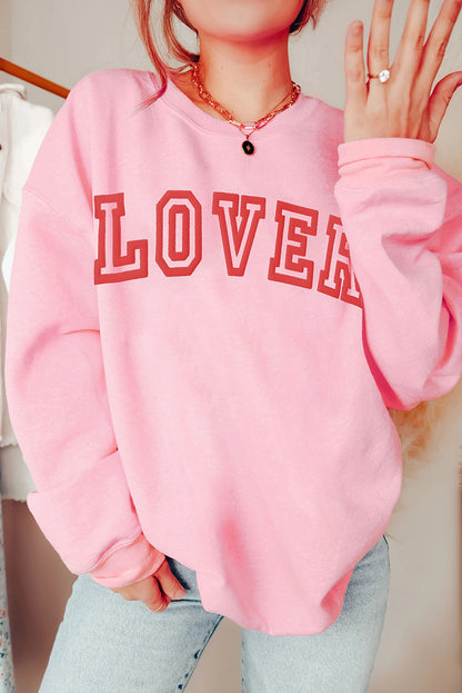 Roze LOVER Bladerdeegprint Pullover-sweatshirt met verlaagde schouder