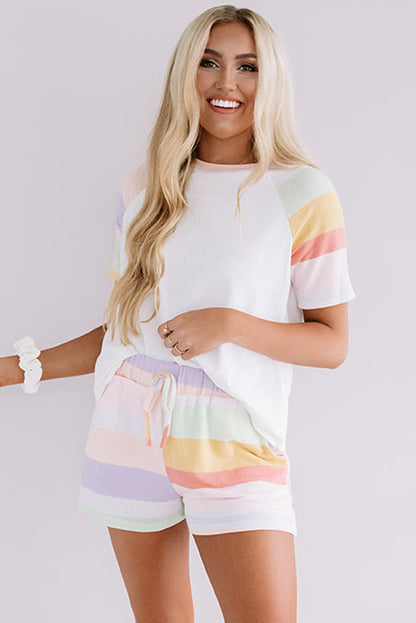 Witte regenboog gestreepte t -shirt en shorts set