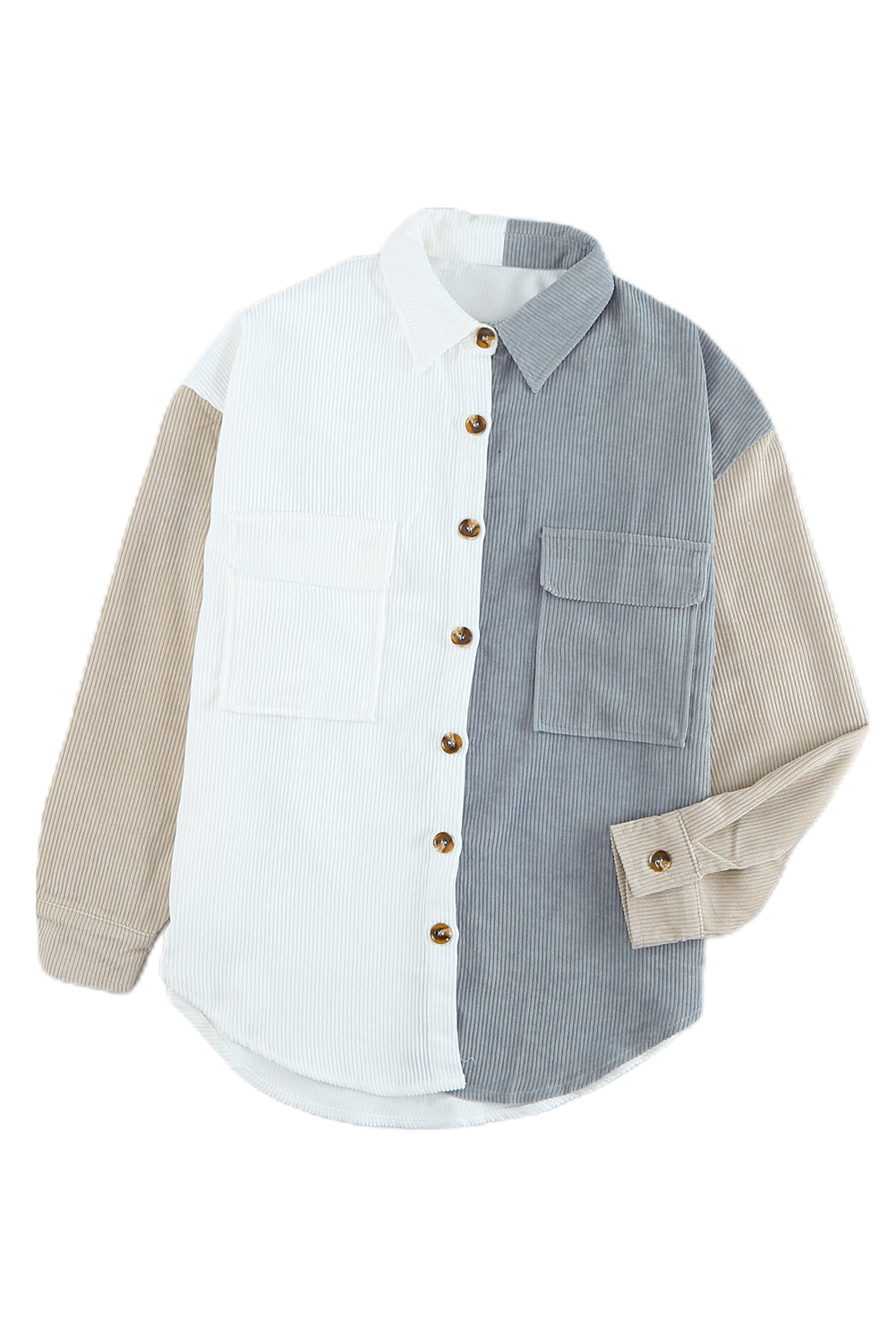 White Color Block Button Shirt with Pocket