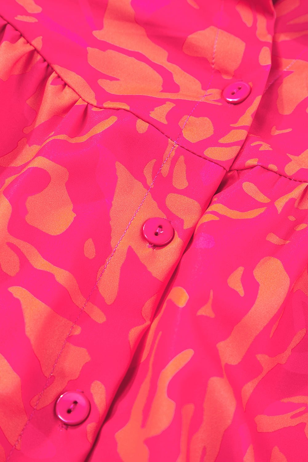 Rose abstracte print pof mini-jurk met korte mouwen en ruches