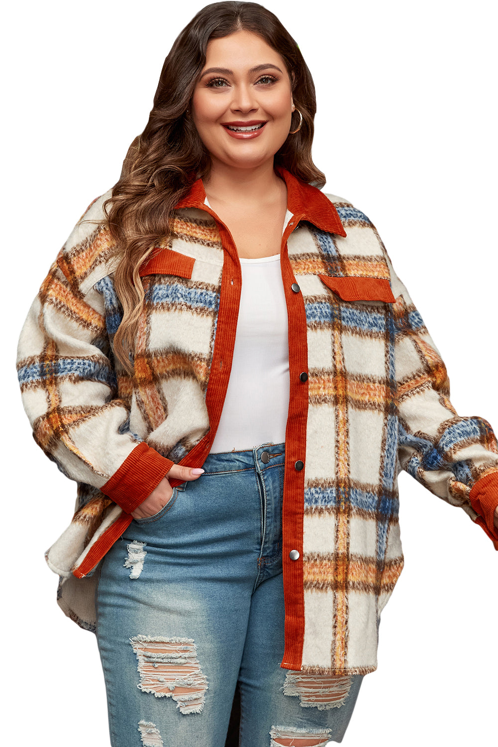 Bruine streep plus size geruite print kraag geknoopt jasje