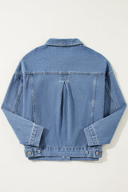 Lichtblauw gewassen oversized denim jack met zakken