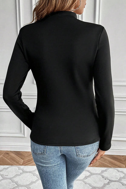 Black Mock Neck Thermal Lined T -shirt met lange mouwen