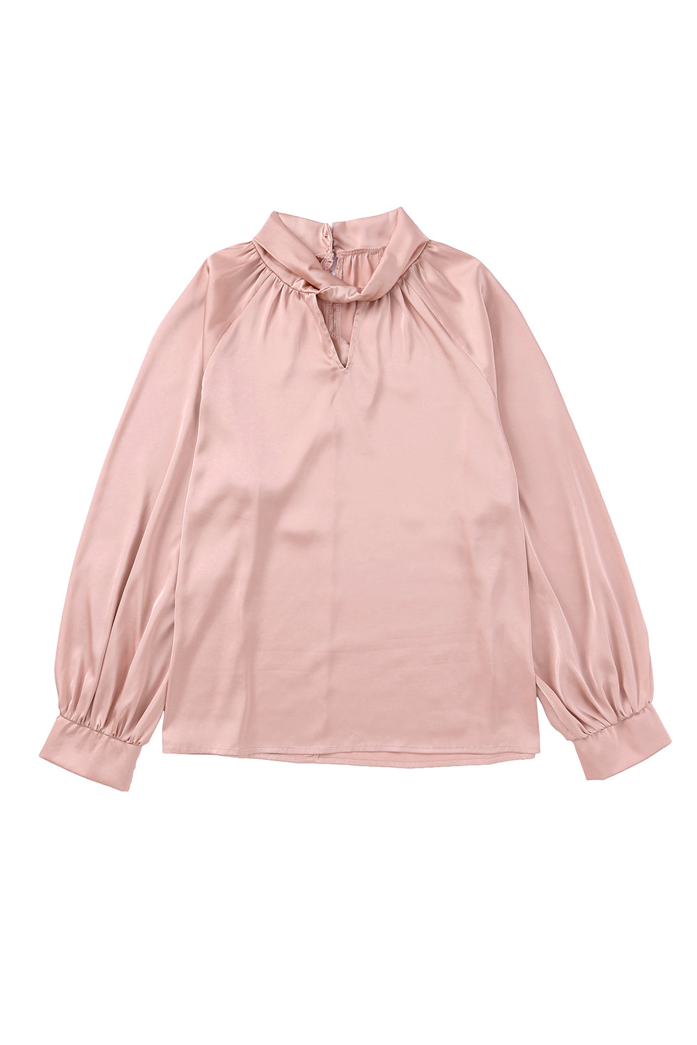 Roze satijnen blouse met hoge hals en pofmouwen