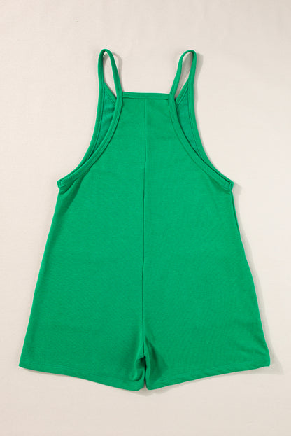 Bright Green Sleeveless Pocketed V Neck Jersey Romper