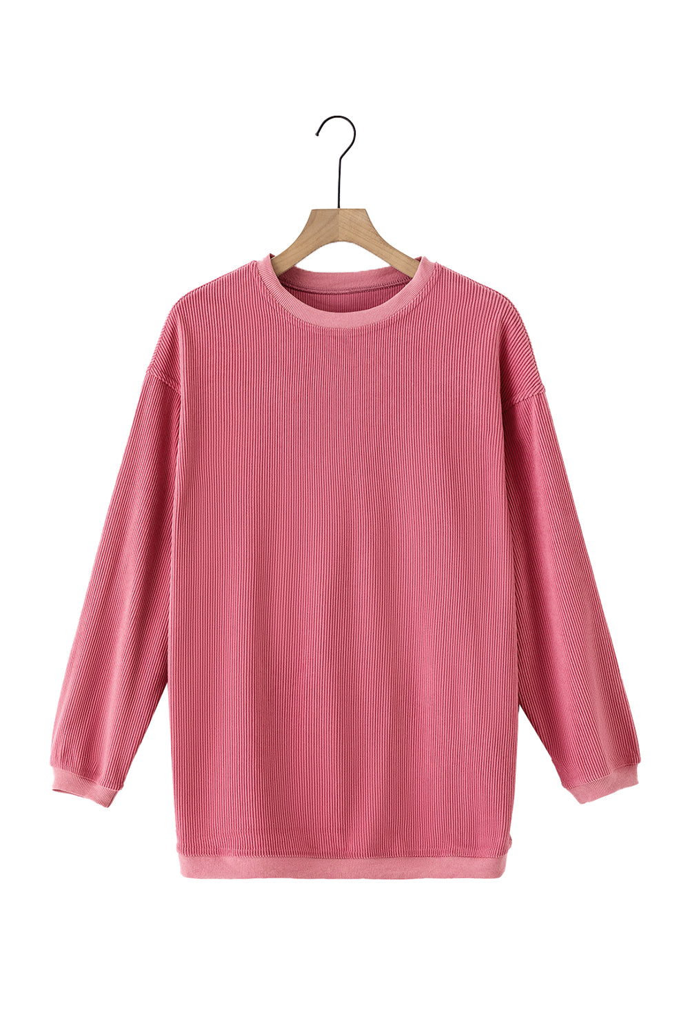 Strawberry Pink Ribbed Corduroy Oversized Sweatshirt