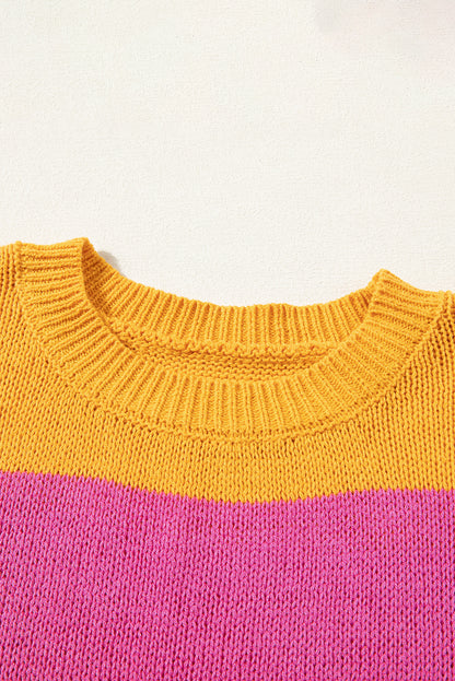 Orange Stripe Color Block Knitted T-shirt Sweater