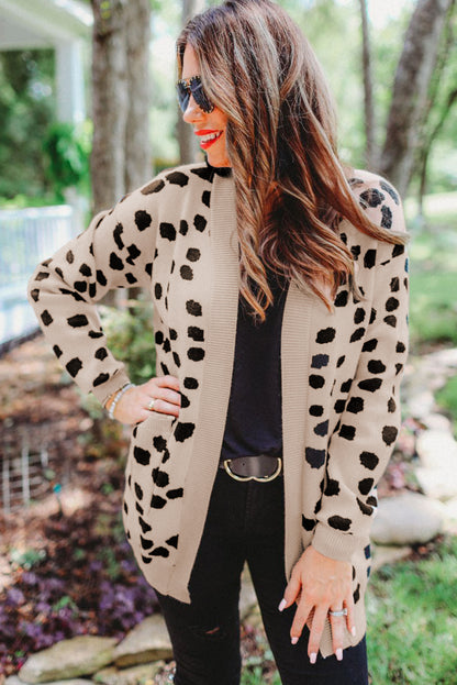 Leopard  Animal Spotted Pattern Open Front Cardigan