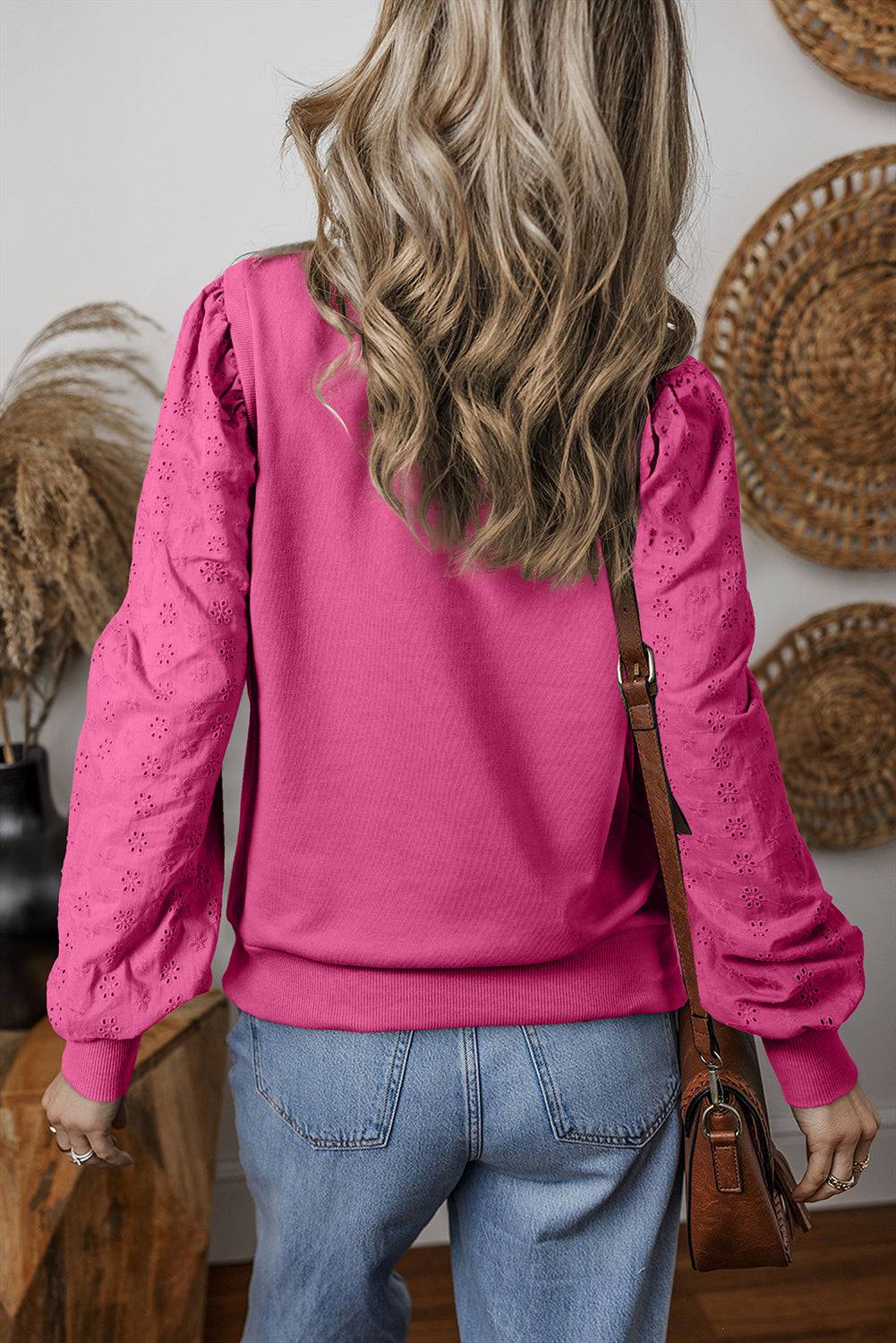 Mist Green Solid Patchwork Sleeve Round Neck Sweatshirt