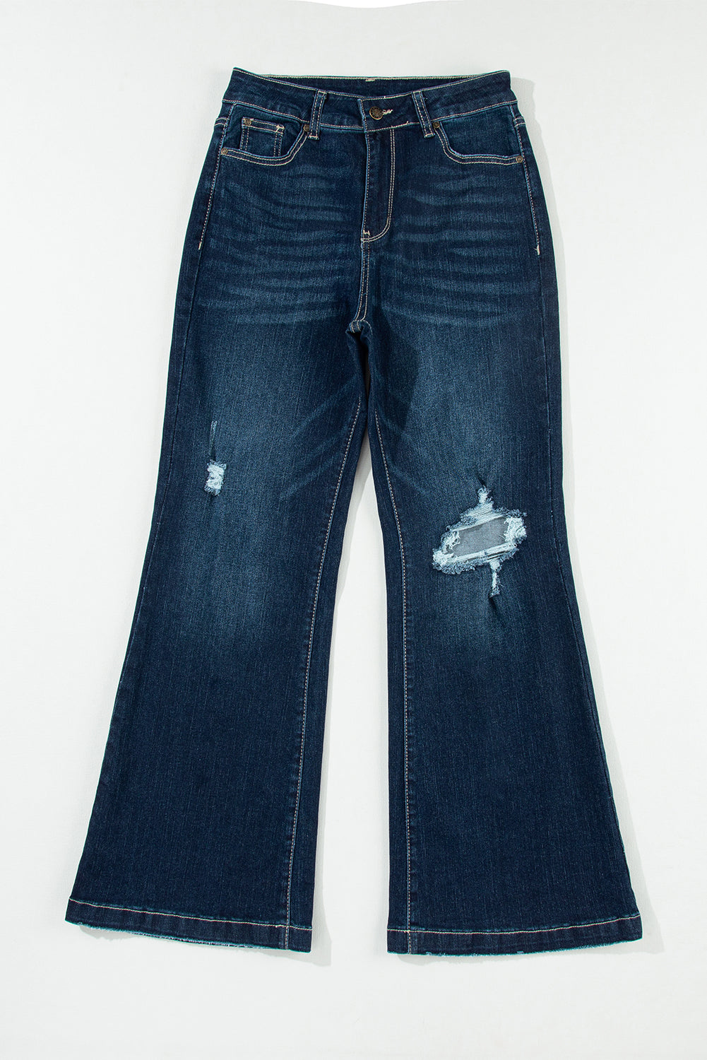 Echte blauwgroene jeans met hoge taille en gescheurde bell bottom