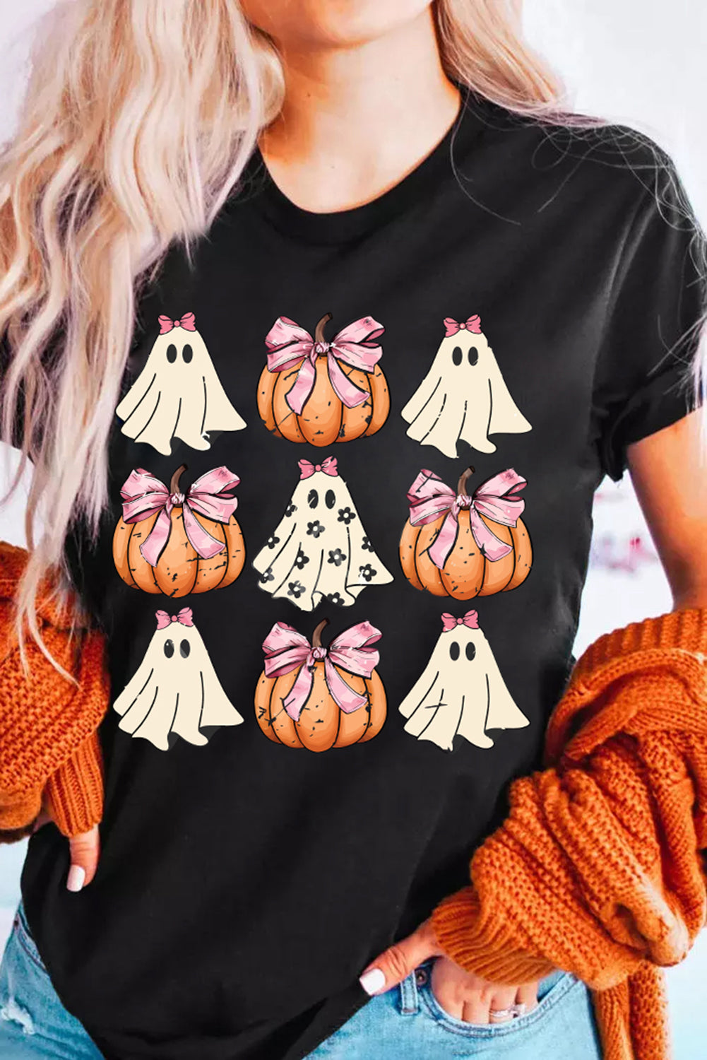 Khaki Strik Spook Pompoen Grafisch Halloween T-shirt