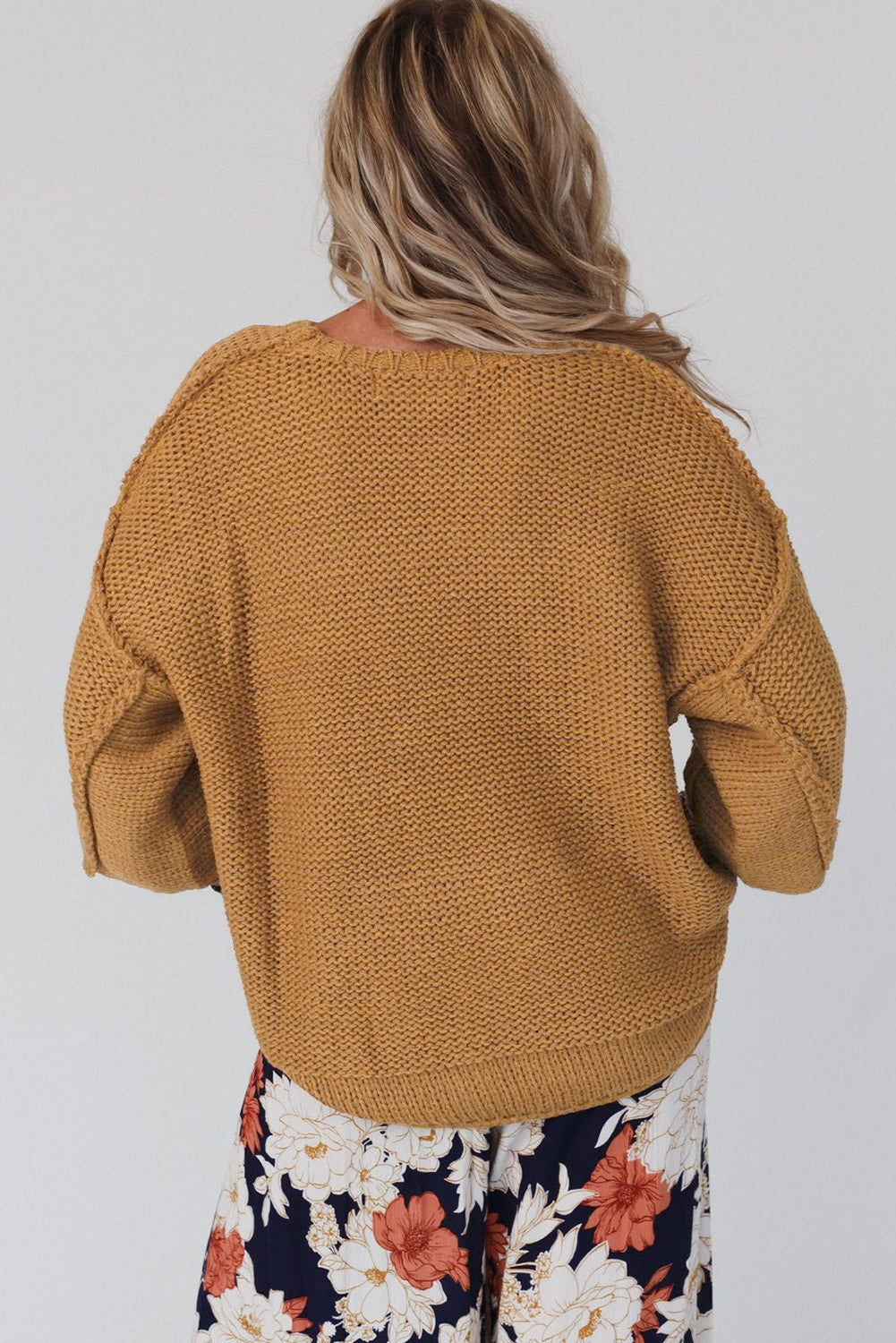 Brown Slouchy Textured Knit Loose Sweater