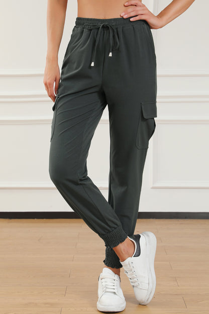 Grijze zijzakken, slim-fit joggingbroek met trekkoord en hoge taille