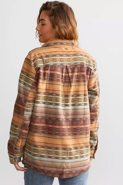 Bruine fleece-shaket met westerse print