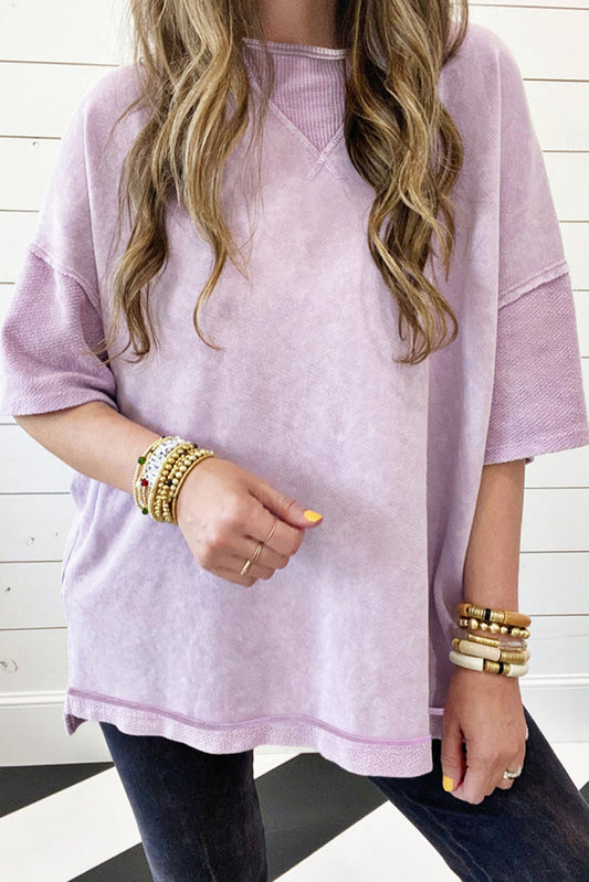 Orchideebloemblaadje Mineral Wash Oversized T-shirt met zichtbare naad en verlaagde schouder