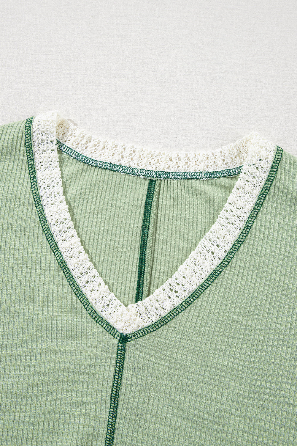 Grass Green Crochet Detail Exposed Seam High Low Loose Top