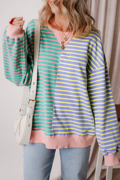 Casual Stripe Colorblock Drop Shoulder Oversize Sweatshirt