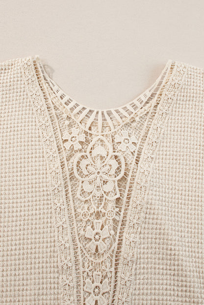 Oatmeal Guipure Lace Patch Textured T-shirt