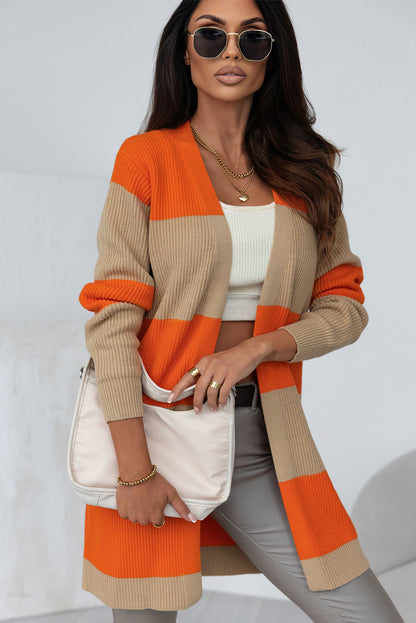 Oranje colorblock geribbeld gebreid vest