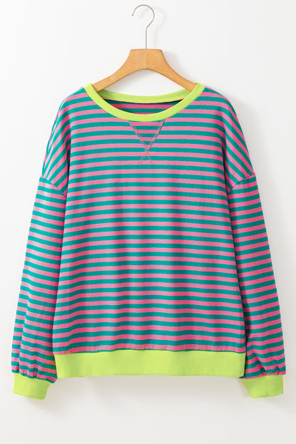 Groen gestreept oversized sweatshirt met contrasterende rand