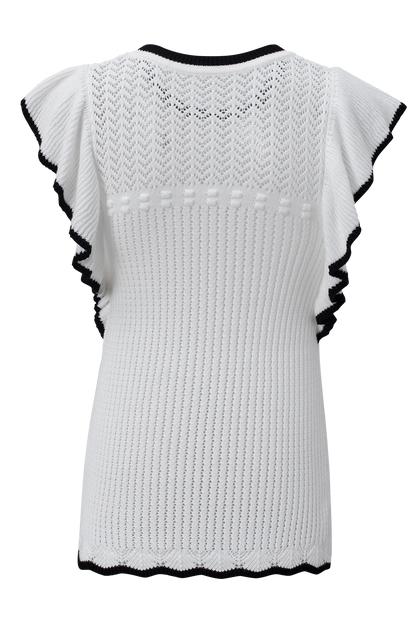 White Crochet Eyelet Flounce Tank Top