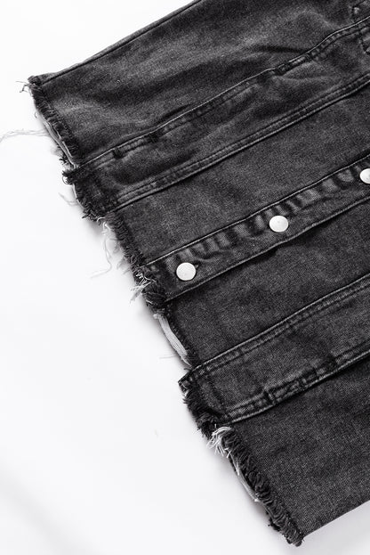 Zwart gerafeld denim jack met trekkoord en capuchon