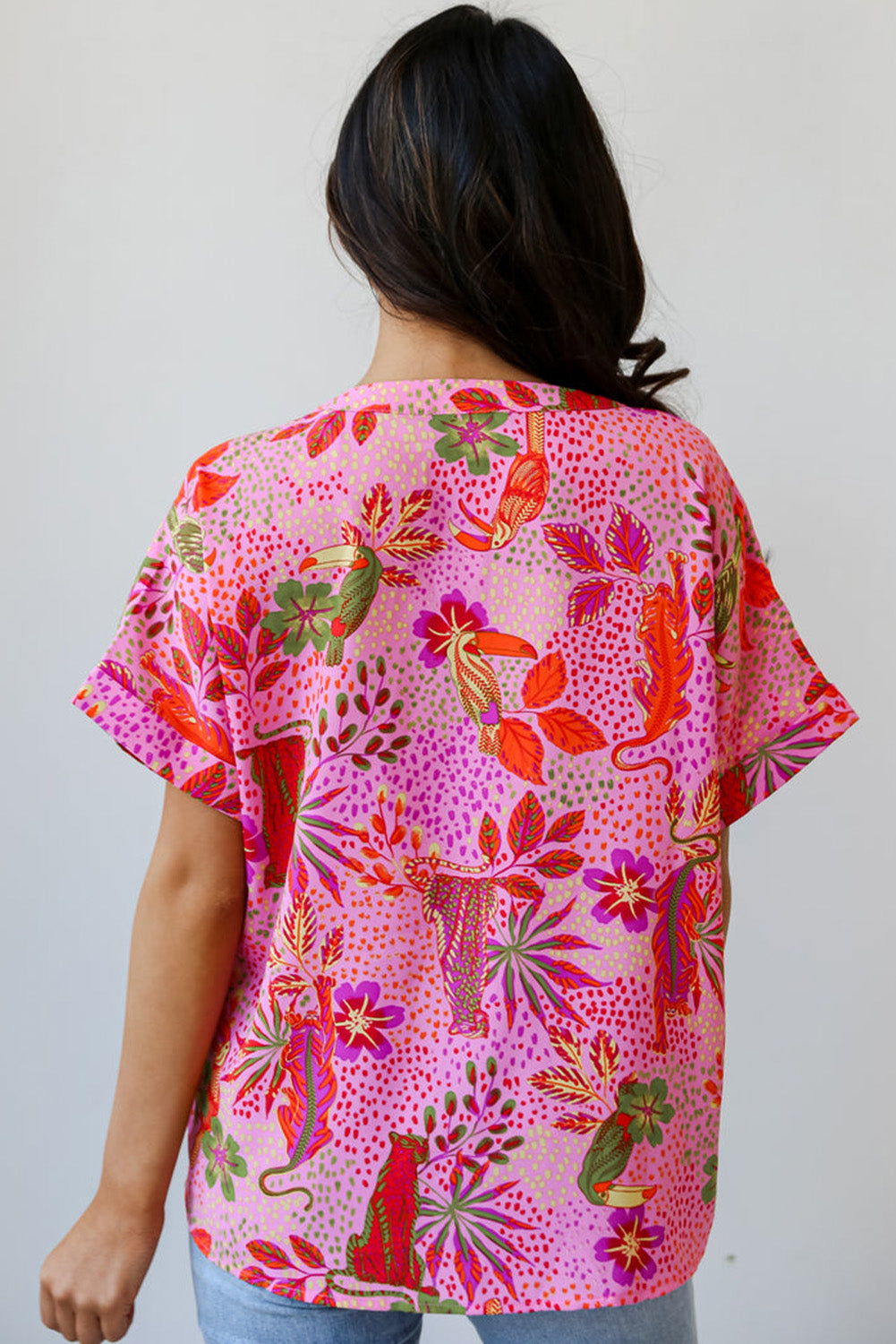 Rozen Jungle Bloemenprint Inkeping V-hals Blouse