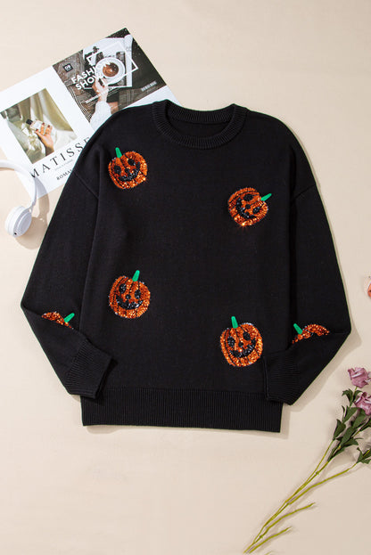 Zwart plus size Halloween -lovertjes pompoenpatroon trui