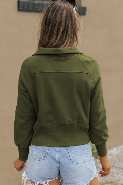 Rookgroen sweatshirt met fleecevoering, opstaande kraag en duimgatmouwen