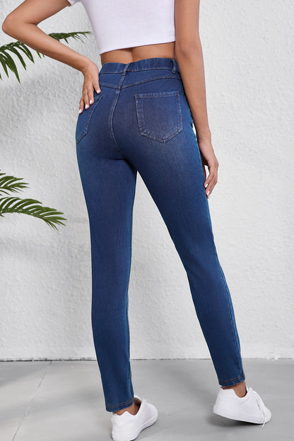 Ashleigh blauw meerdere zakken rechte been gewassen rekbare casual jeans