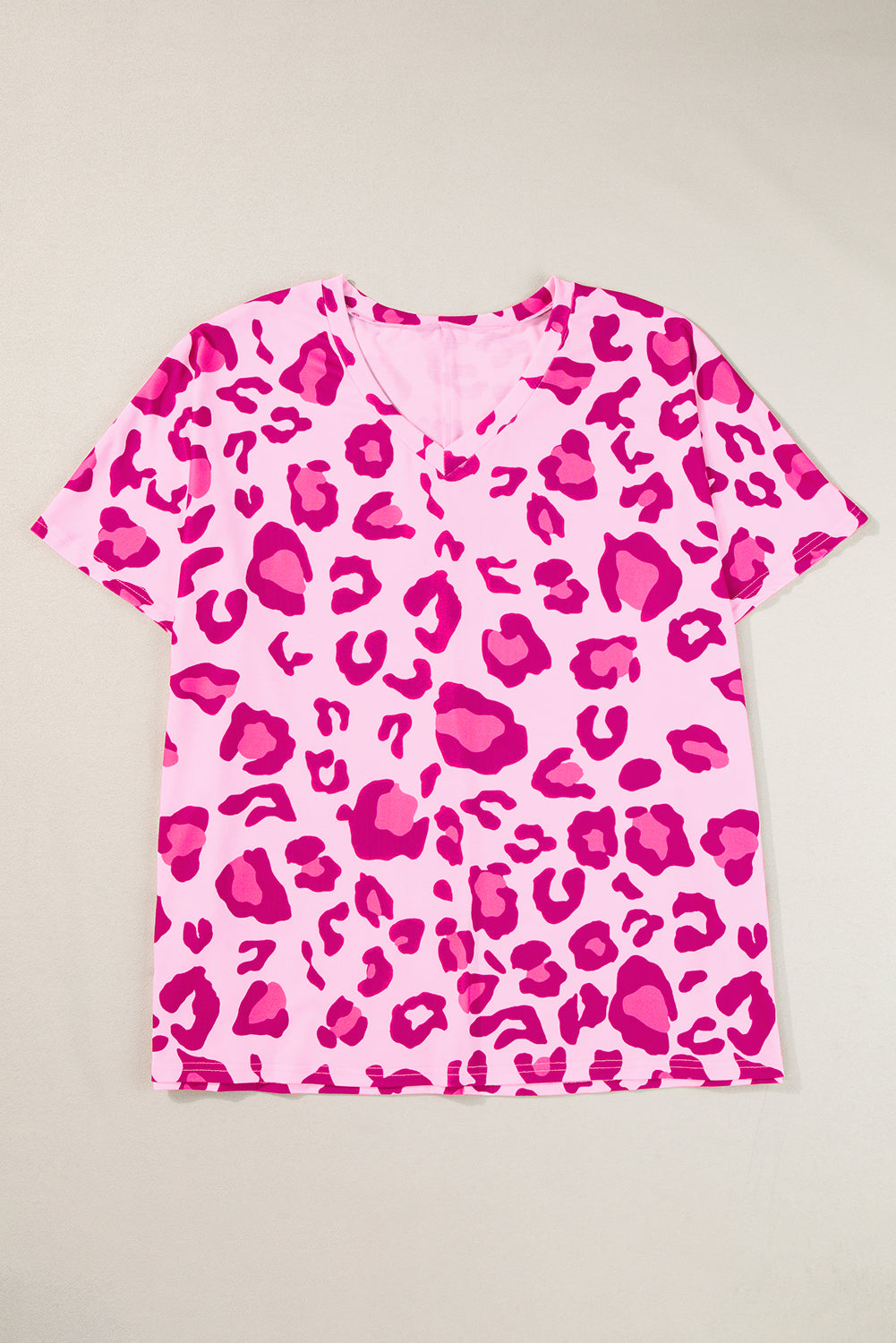 Roze luipaardprint V-hals plus maat T-shirt