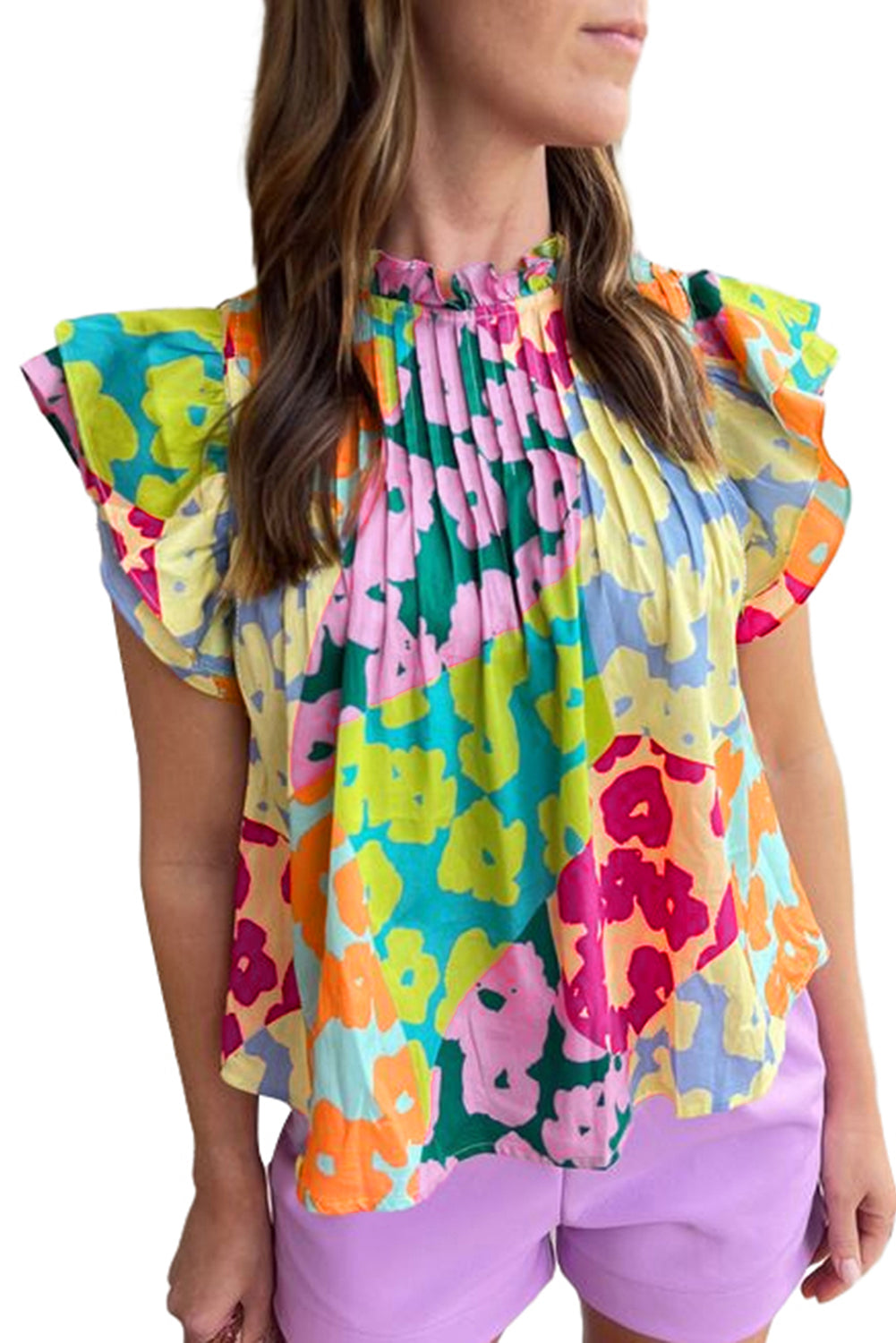 Blouse met geplooide mouwen en abstracte print in meerdere kleuren