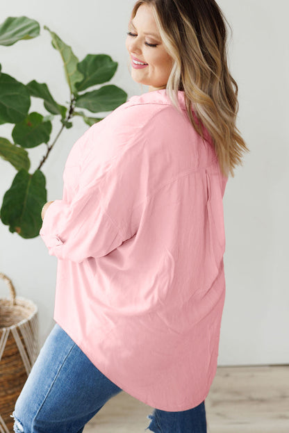 Roze overhemd met klepzak, tab-mouw, button-down en grote maat