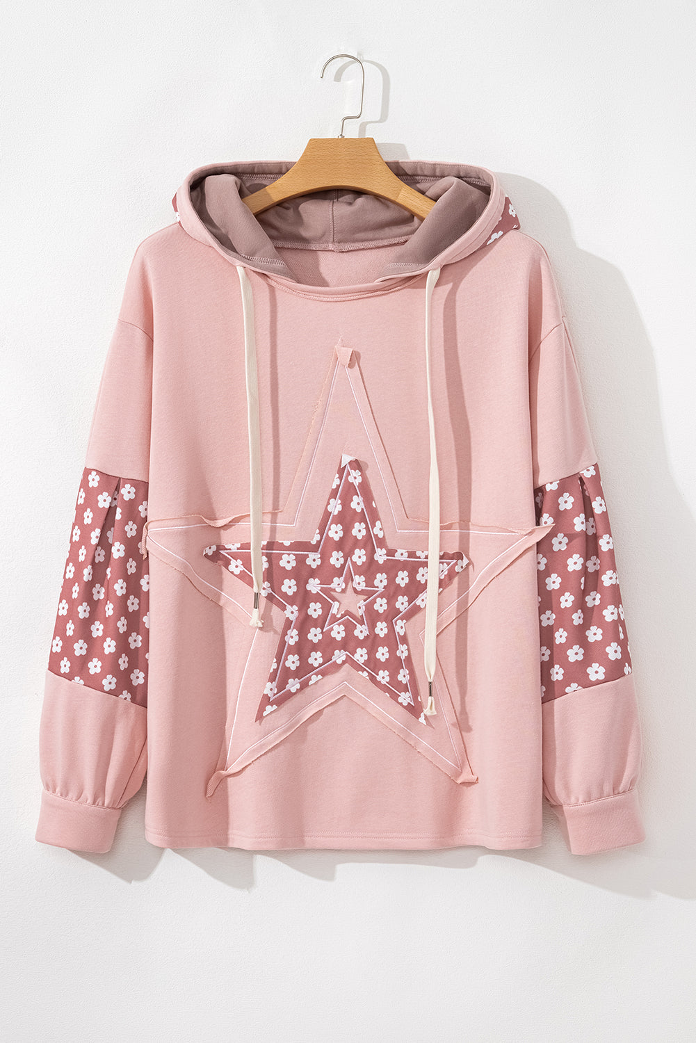 Delicaty Star Patch grafische bloemenkleurblok Drawstring plus size hoodie