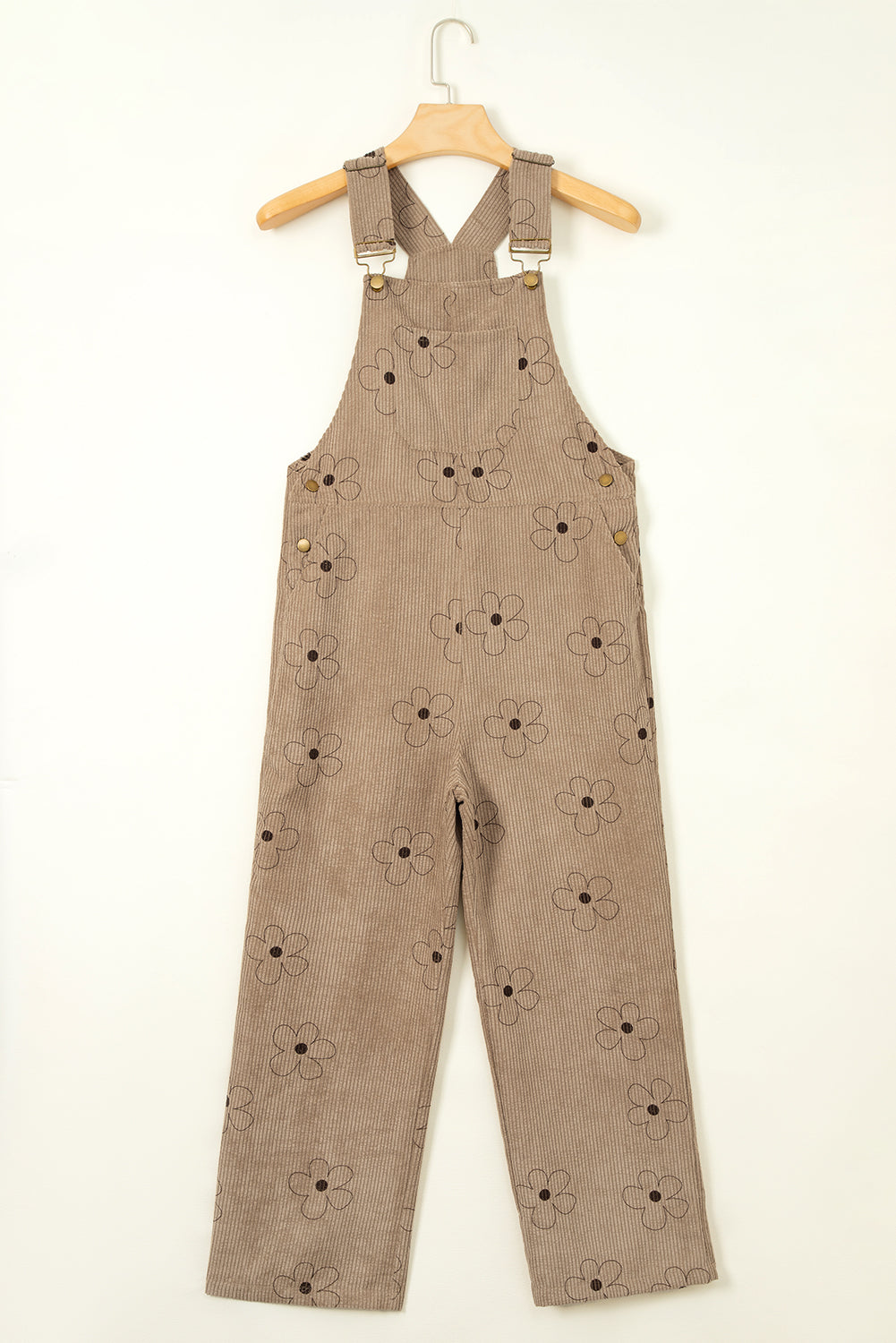 Kaki corduroy overall met bloemenprint